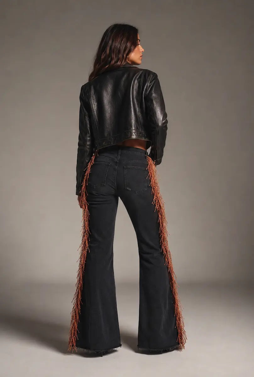 Brown Fringe Texas Sun Bell Bottom Jeans