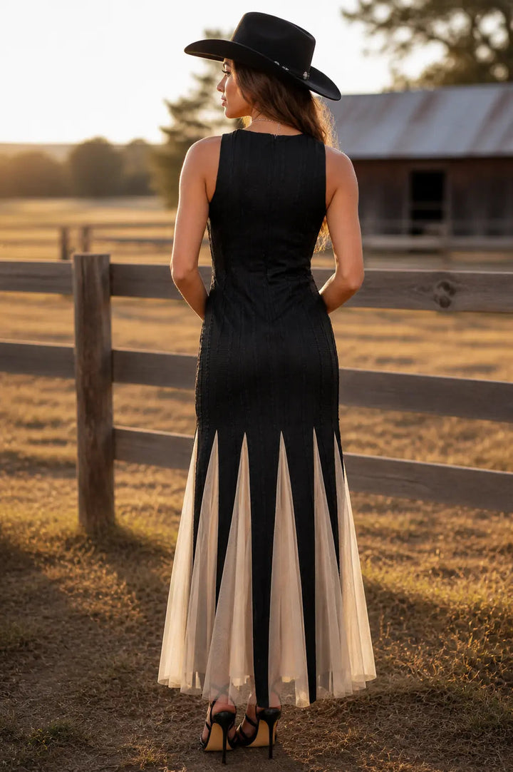 Noir Tulle Black Knit Maxi Dress