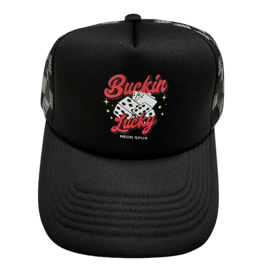 Buckin Lucky Checkered Mesh Trucker Hat