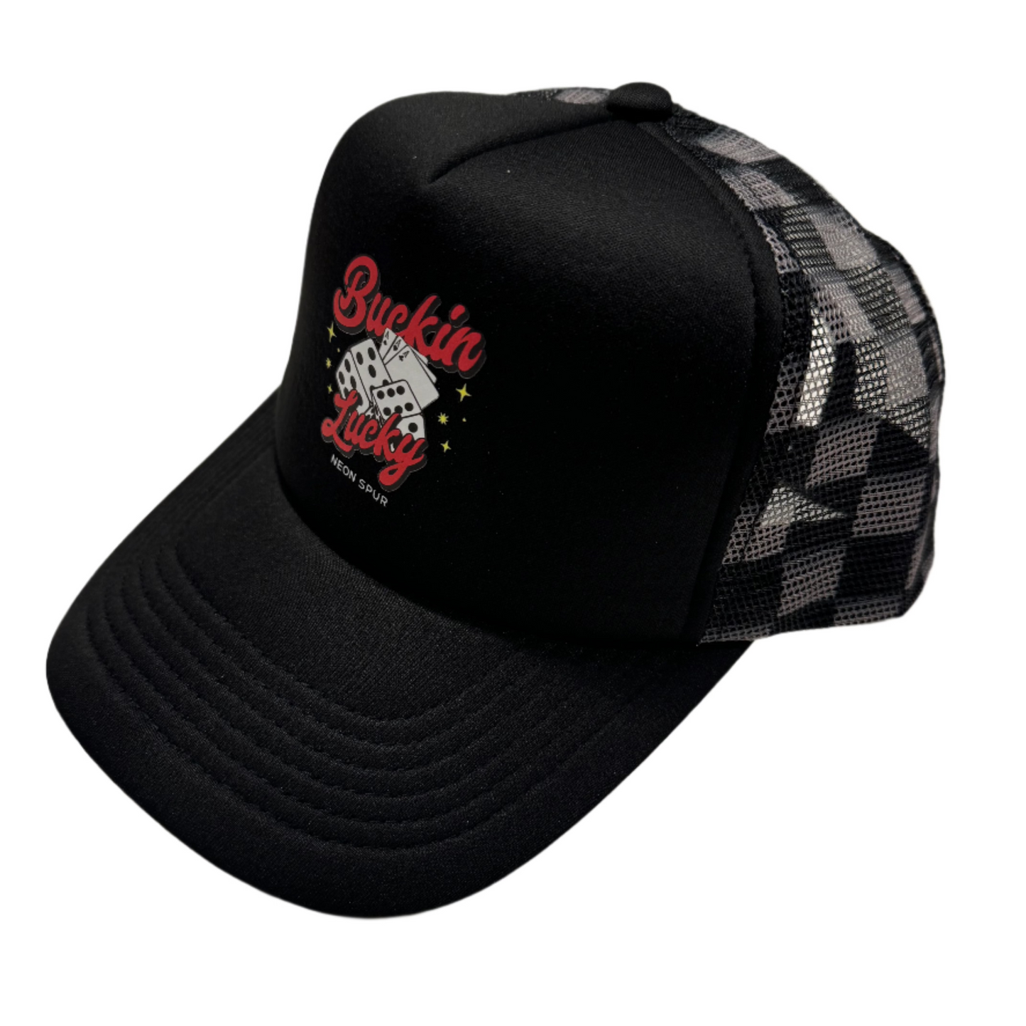 Buckin Lucky Checkered Mesh Trucker Hat