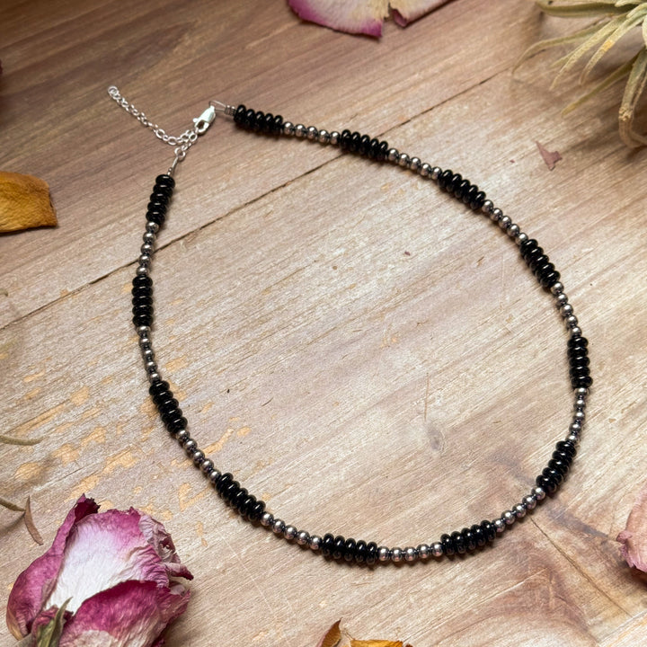 Sterling Silver Pearl & Black Onyx Necklace – 16”