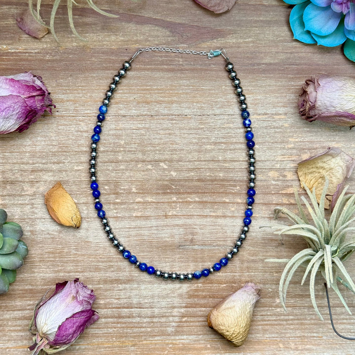 Lapis & Sterling Silver Saucer Necklace – 16” + Extender – 6mm Lapis