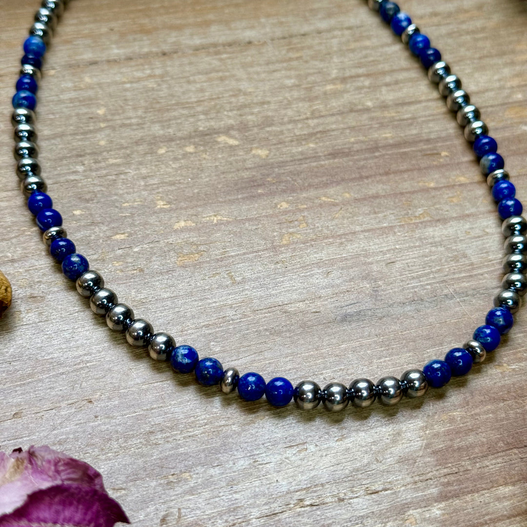 Lapis & Sterling Silver Saucer Necklace – 16” + Extender – 6mm Lapis