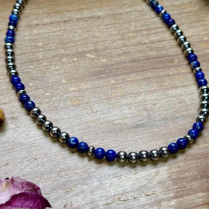 Lapis & Sterling Silver Saucer Necklace – 16” + Extender – 6mm Lapis