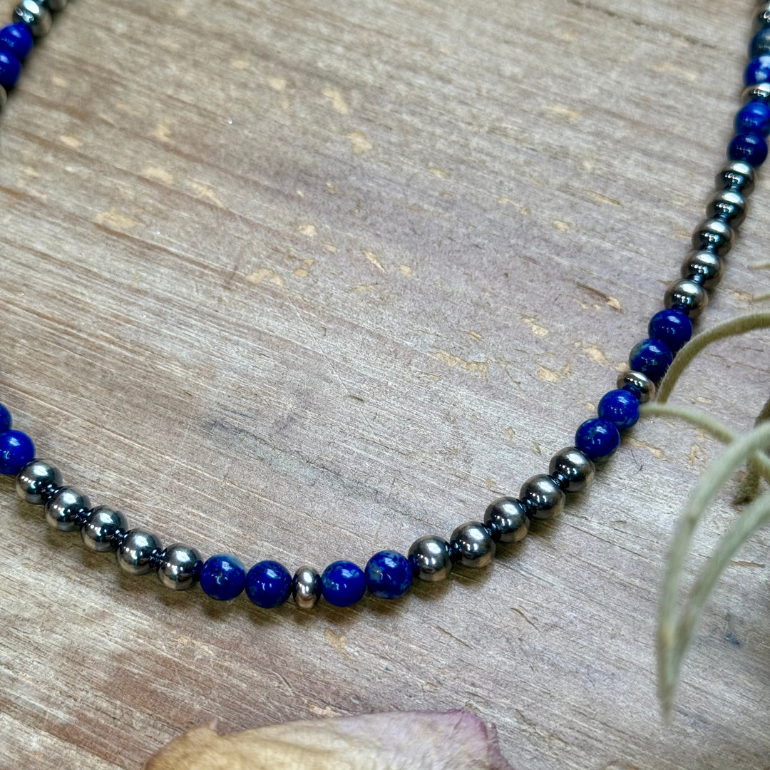 Lapis & Sterling Silver Saucer Necklace – 16” + Extender – 6mm Lapis