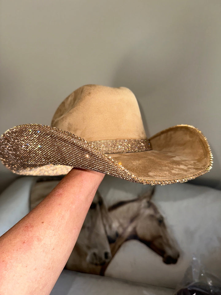 Camel Suede & Lt Topaz Rhinestones Cowgirl Hat