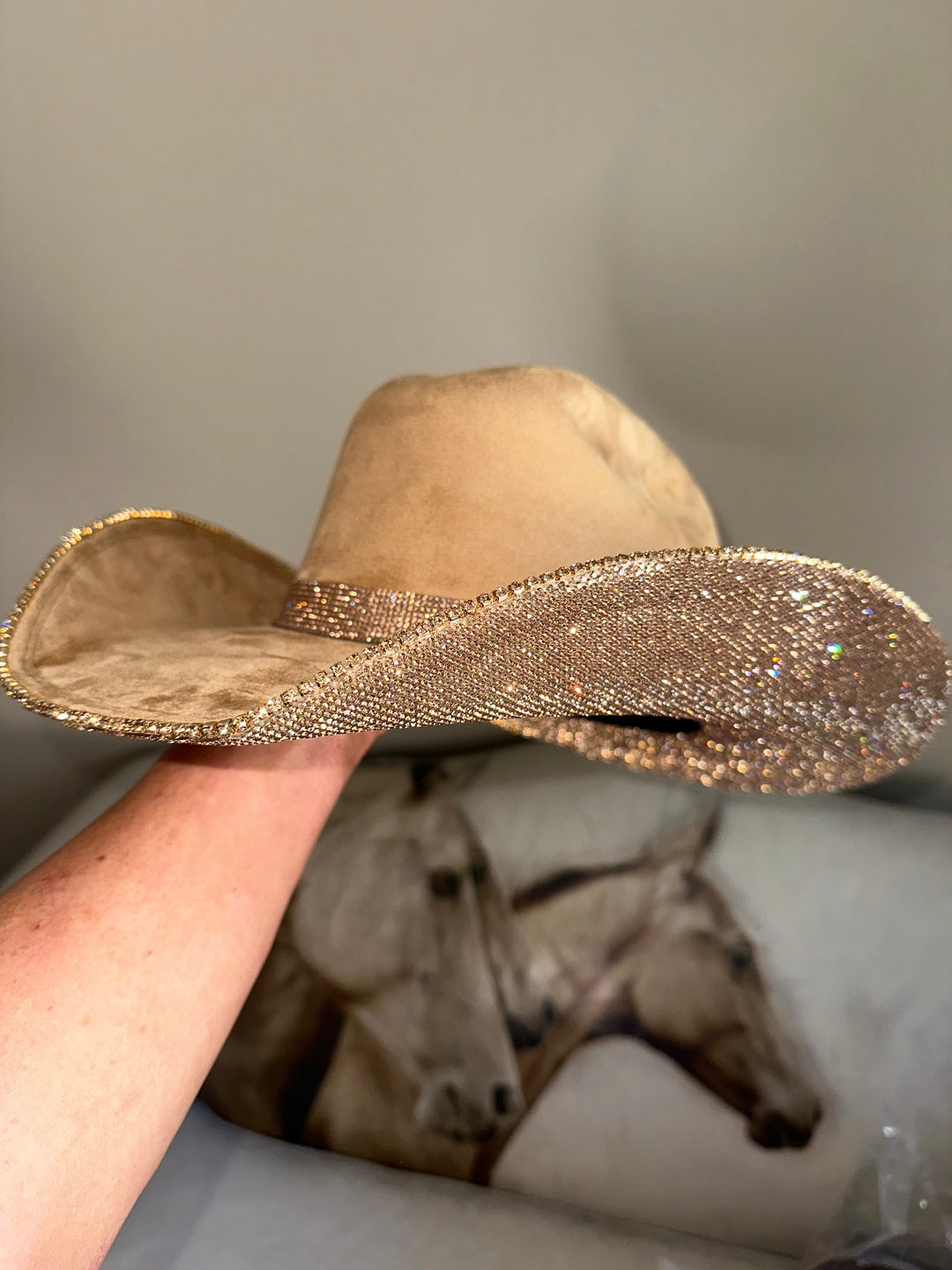Camel Suede & Lt Topaz Rhinestones Cowgirl Hat
