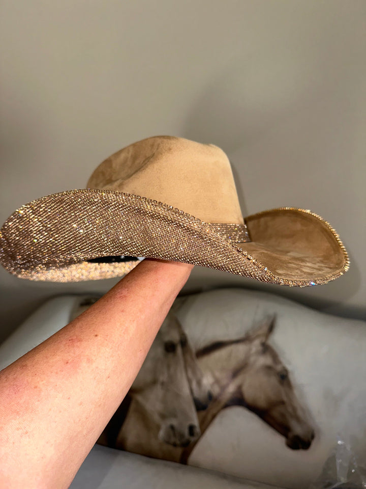 Camel Suede & Lt Topaz Rhinestones Cowgirl Hat