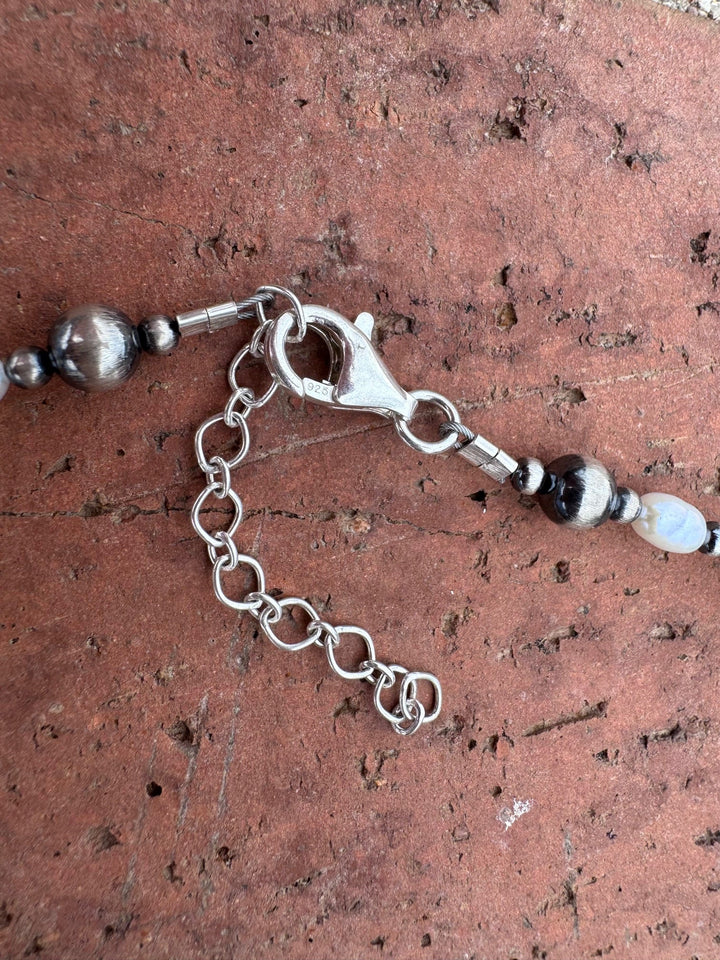 Handcrafted Mother of Pearl & Sterling Silver Pearl 3-14mm Beaded 58” Necklace