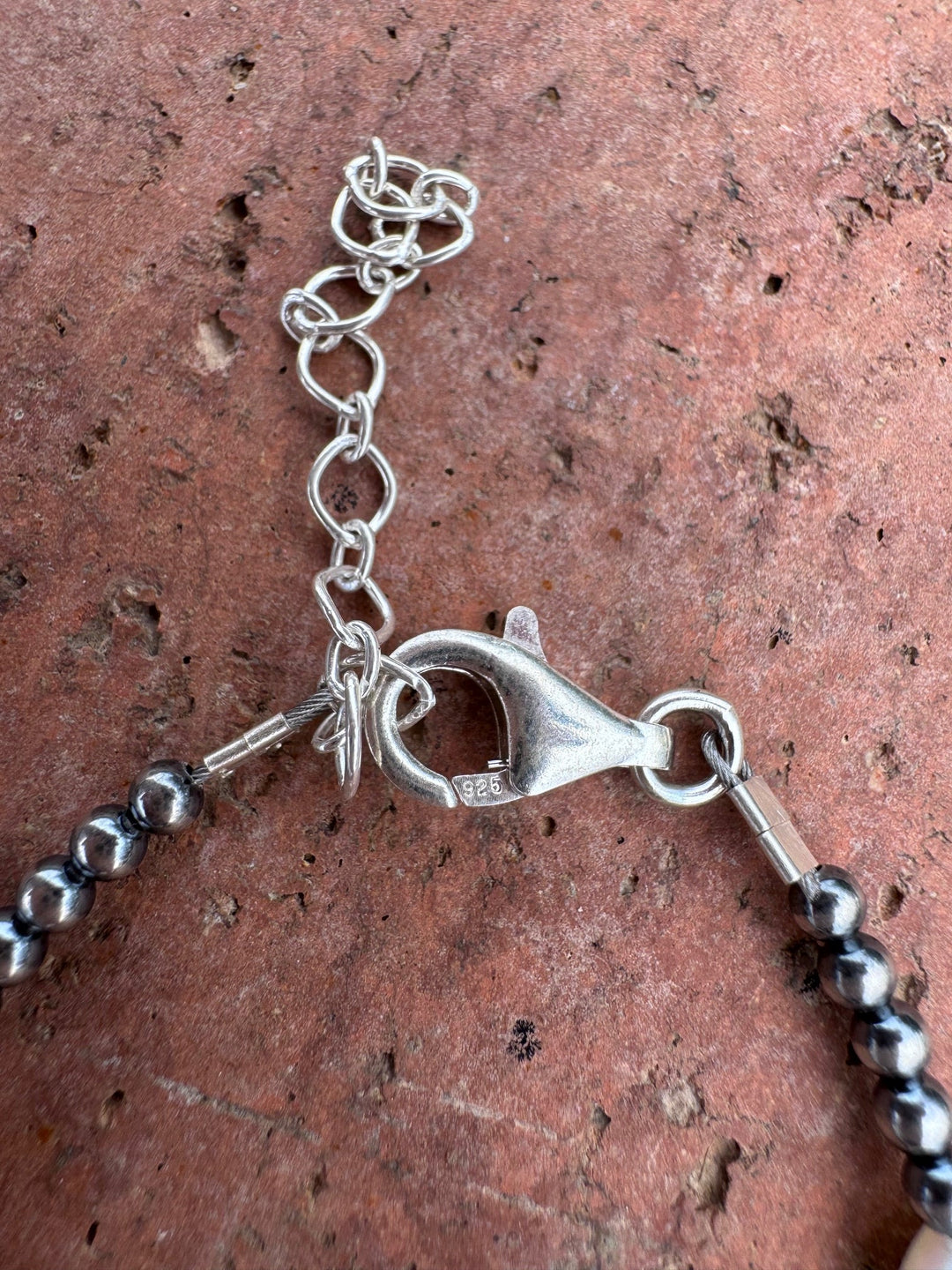 Handcrafted Mother of Pearl & Sterling Silver Pearl 3-12mm Beaded Bracelet 6.5"