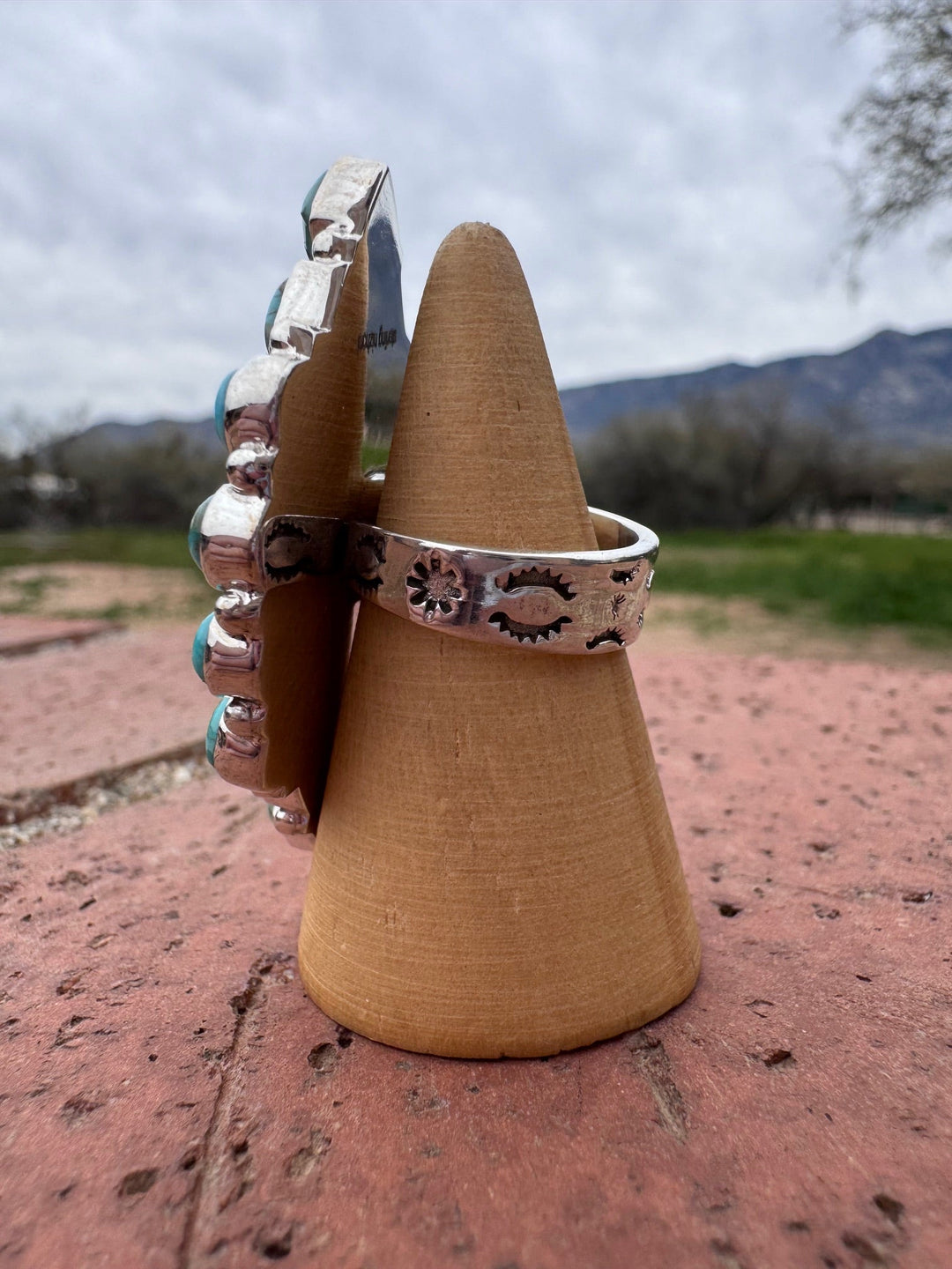 Beautiful Handmade Turquoise, Pink Tigers Eye And Sterling Silver Adjustable Ring Nizhoni Traders LLC