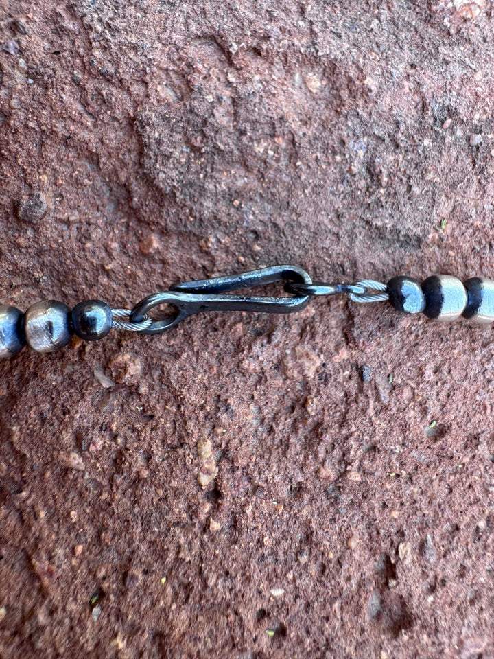 Handcrafted Sterling Silver & Pink Conch 4mm beaded Necklace Nizhoni Traders LLC
