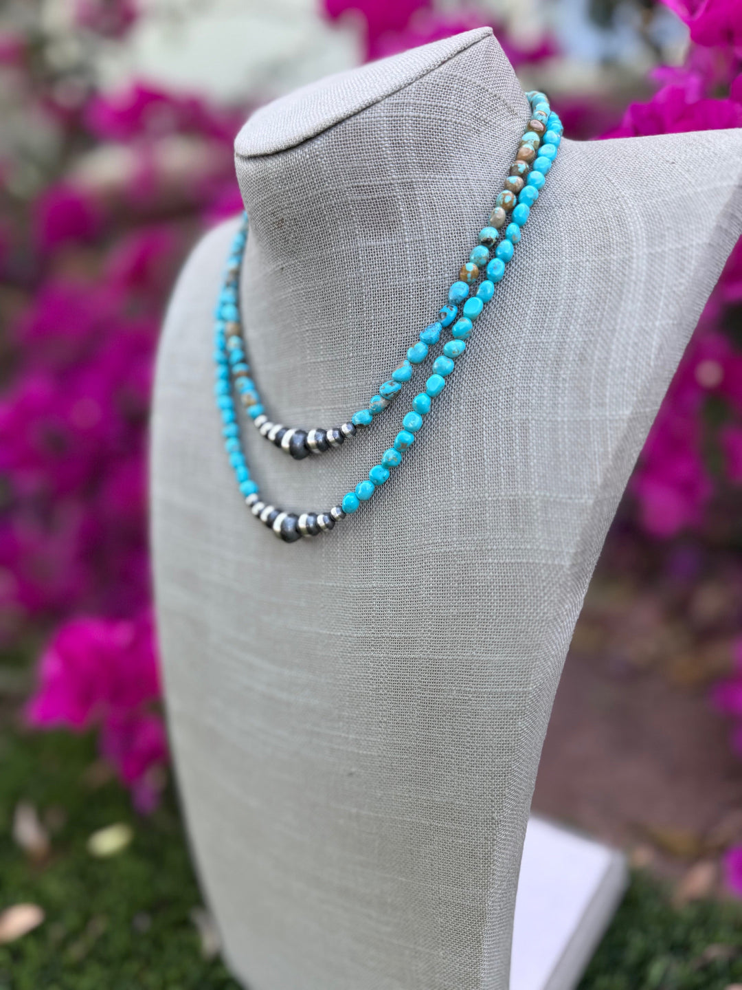 Handcrafted Kingman Turquoise & Sterling Silver 5-10mm Beaded Necklace Nizhoni Traders LLC