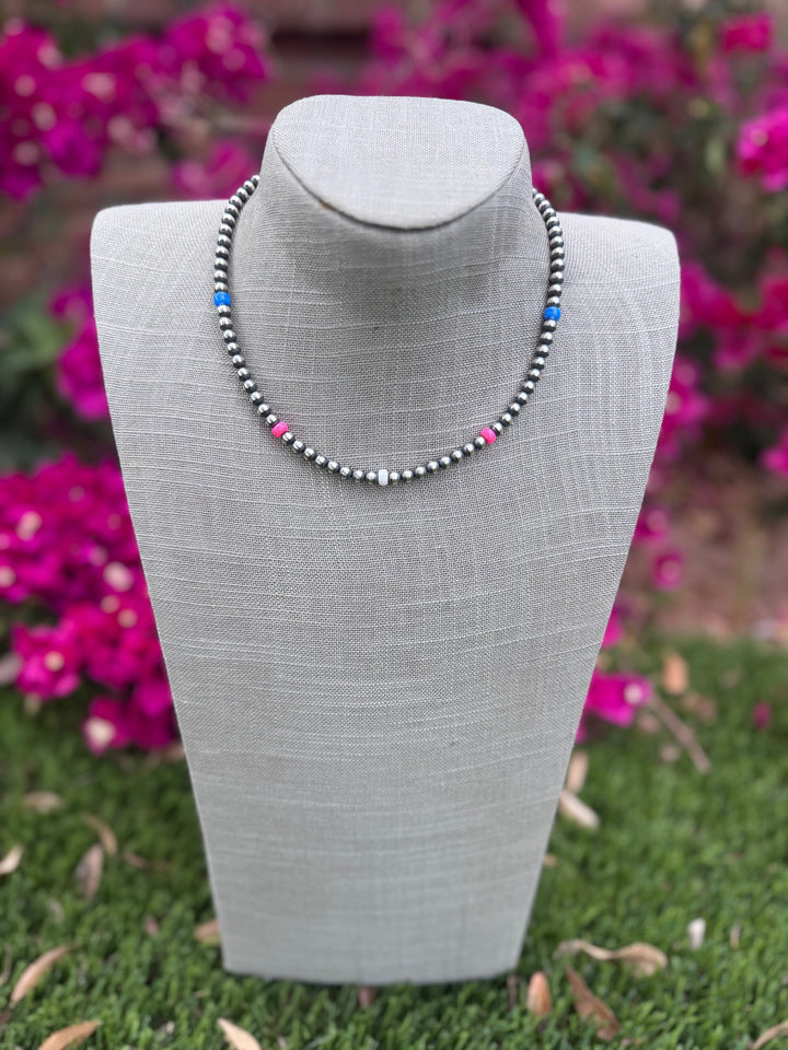 Handcrafted Fire Opal Collection & Sterling Silver Pearl Beaded 5mm Necklace -16"