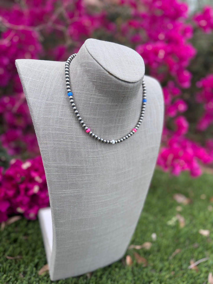 Handcrafted Fire Opal Collection & Sterling Silver Pearl Beaded 5mm Necklace -16"