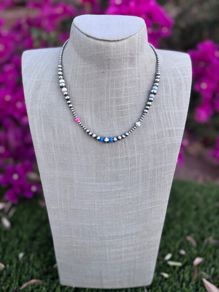 Handcrafted Fire Opal Collection & Sterling Silver Pearl 3-8mm Beaded Necklace -18" Nizhoni Traders LLC