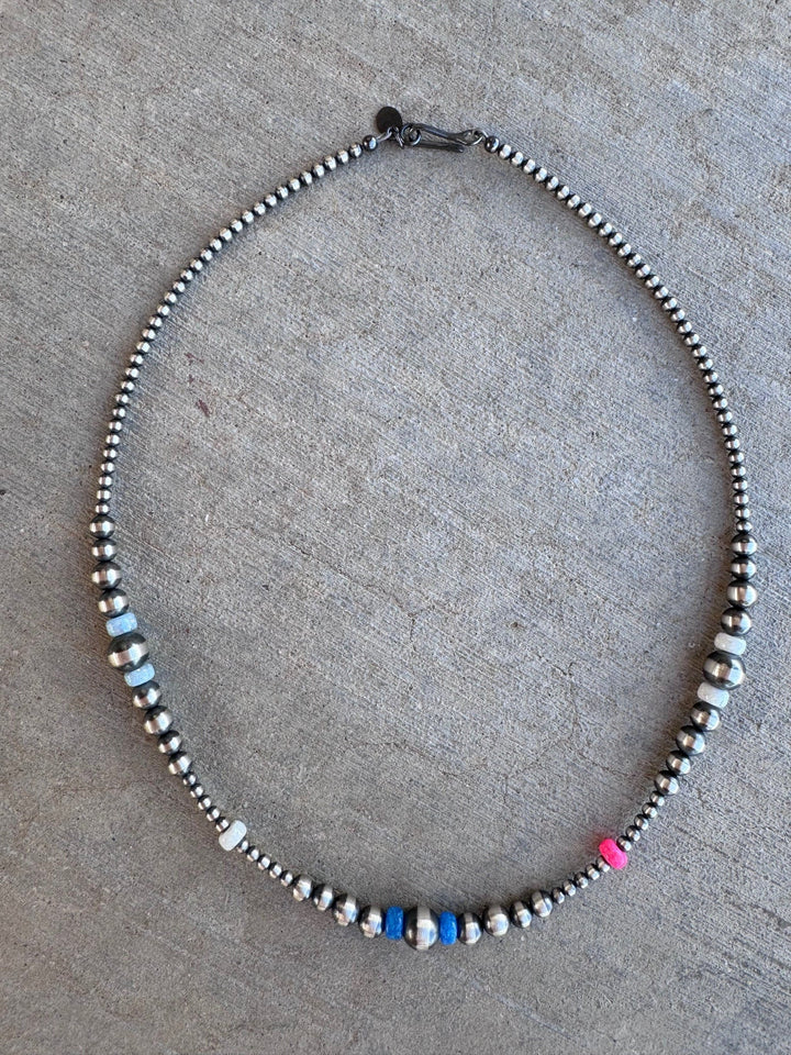 Handcrafted Fire Opal Collection & Sterling Silver Pearl 3-8mm Beaded Necklace -18" Nizhoni Traders LLC