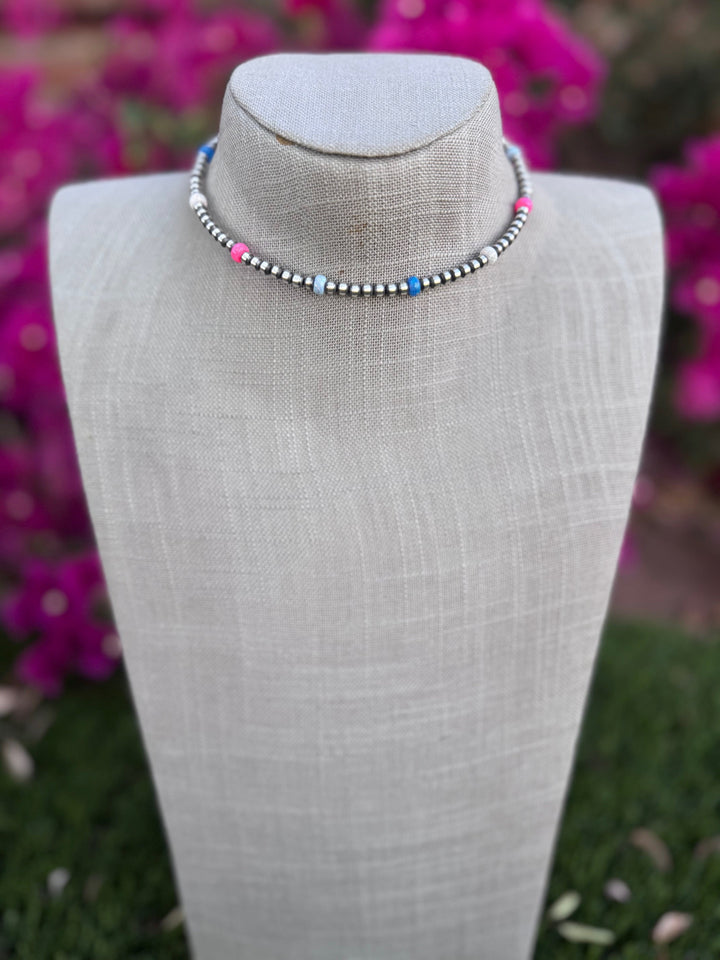 Handcrafted Fire Opal Collection & Sterling Silver 4mm Beaded Wrap Choker Necklace