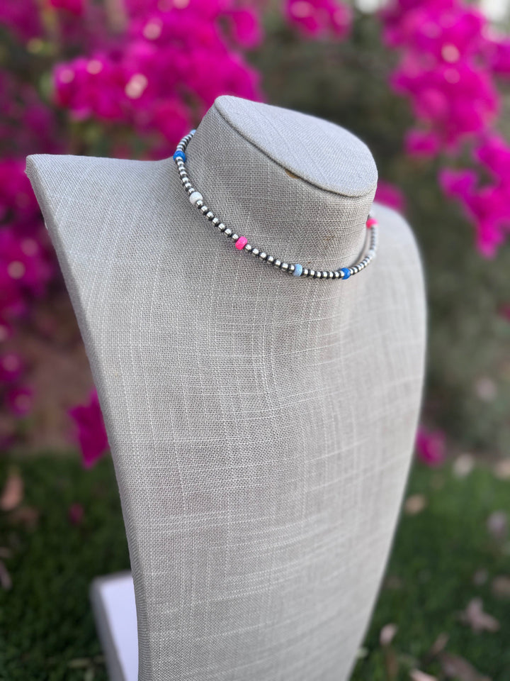 Handcrafted Fire Opal Collection & Sterling Silver 4mm Beaded Wrap Choker Necklace
