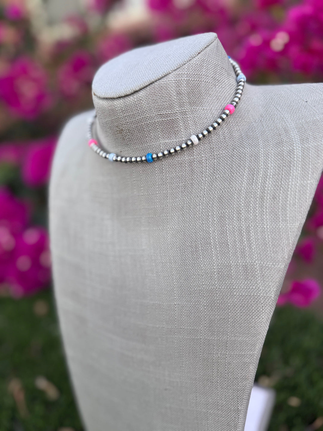 Handcrafted Fire Opal Collection & Sterling Silver 4mm Beaded Wrap Choker Necklace