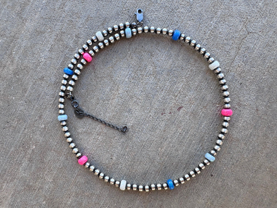 Handcrafted Fire Opal Collection & Sterling Silver 4mm Beaded Wrap Choker Necklace