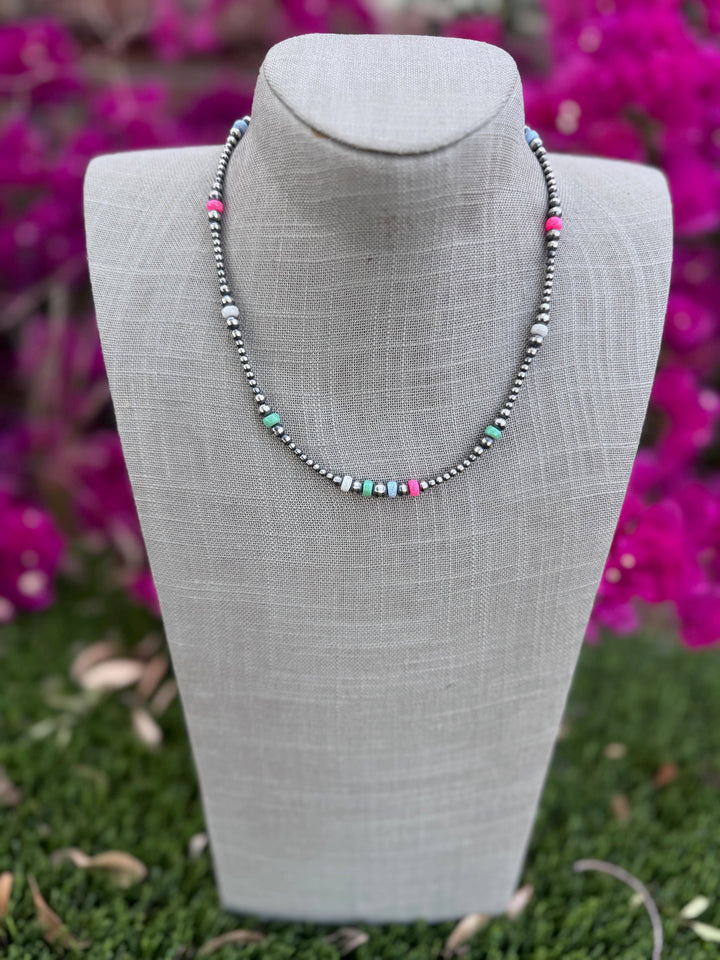 Handcrafted Fire Opal Collection & Sterling Silver Pearl 3-6mm Beaded Necklace -18"