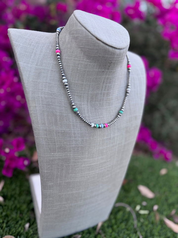 Handcrafted Fire Opal Collection & Sterling Silver Pearl 3-6mm Beaded Necklace -18"