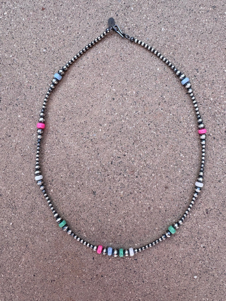 Handcrafted Fire Opal Collection & Sterling Silver Pearl 3-6mm Beaded Necklace -18"