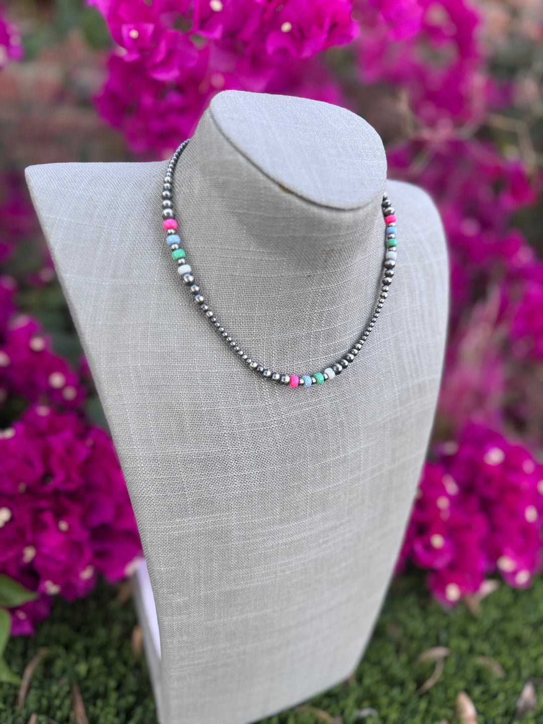 Handcrafted Fire Opal Collection & Sterling Silver Pearl 3-6mm Beaded Necklace -16" Nizhoni Traders LLC