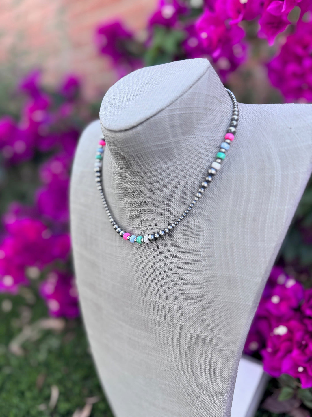 Handcrafted Fire Opal Collection & Sterling Silver Pearl 3-6mm Beaded Necklace -16" Nizhoni Traders LLC
