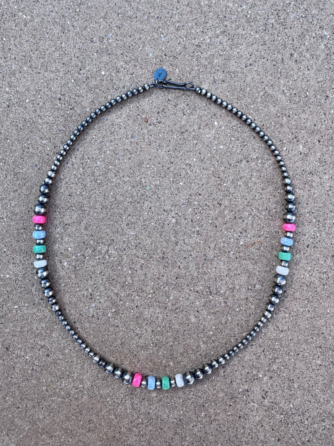Handcrafted Fire Opal Collection & Sterling Silver Pearl 3-6mm Beaded Necklace -16" Nizhoni Traders LLC