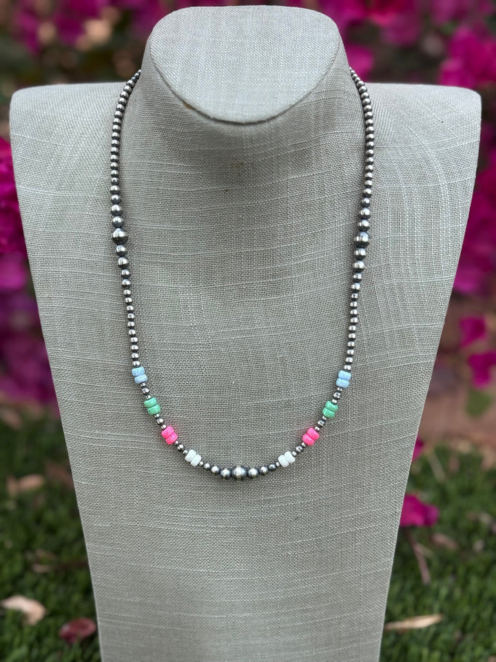Handcrafted Fire Opal Collection & Sterling Silver Pearl Beaded 3-8mm Necklace - 22"