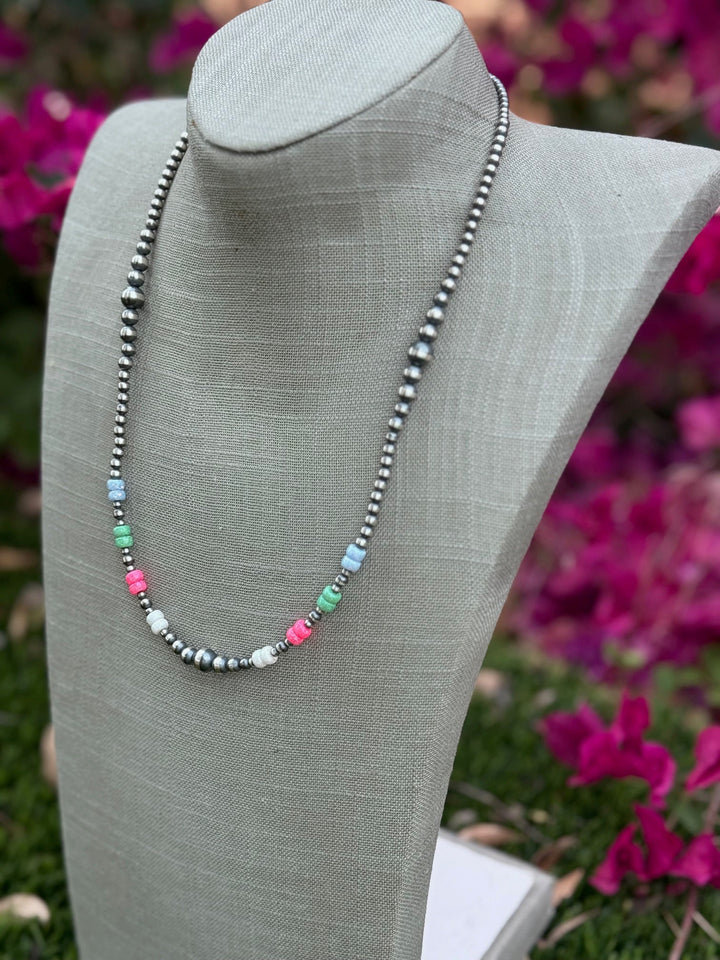 Handcrafted Fire Opal Collection & Sterling Silver Pearl Beaded 3-8mm Necklace - 22"