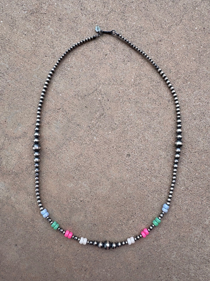 Handcrafted Fire Opal Collection & Sterling Silver Pearl Beaded 3-8mm Necklace - 22"