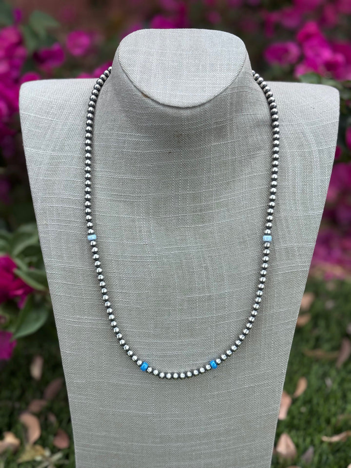Handcrafted Fire Opal Collection & Sterling Silver Pearl Beaded 5mm Necklace 24"