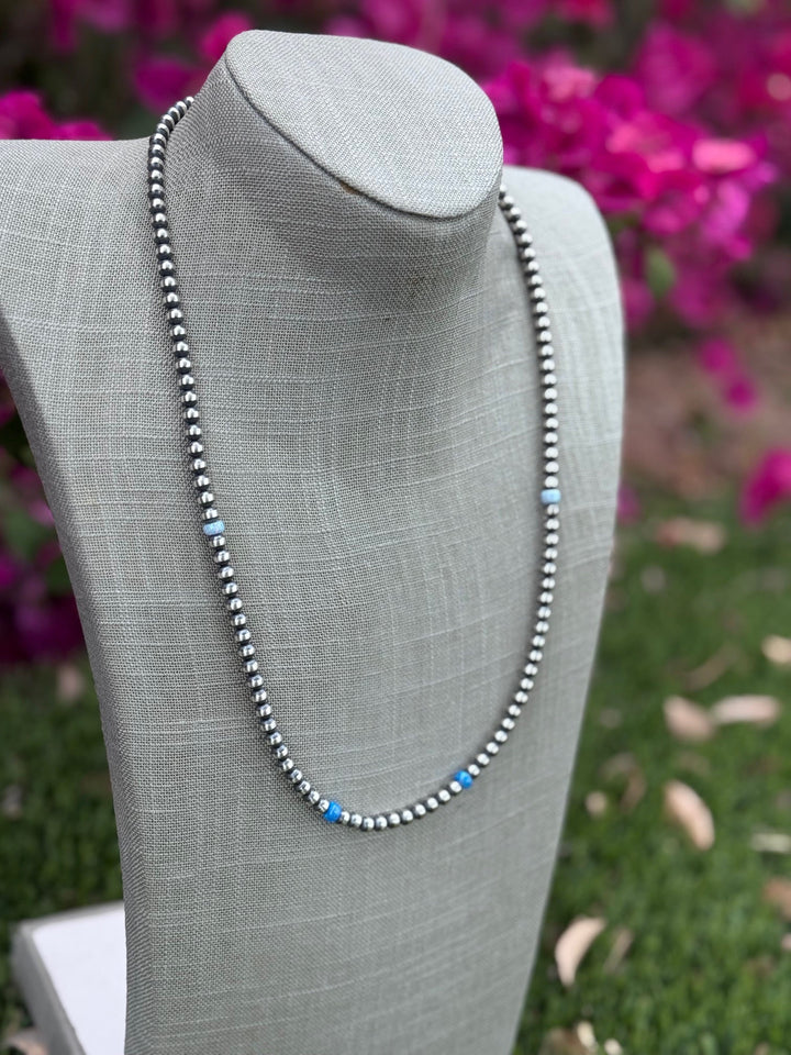 Handcrafted Fire Opal Collection & Sterling Silver Pearl Beaded 5mm Necklace 24"