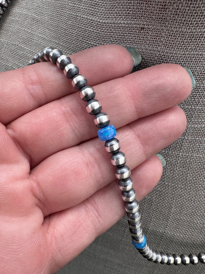 Handcrafted Fire Opal Collection & Sterling Silver Pearl Beaded 5mm Necklace 24"