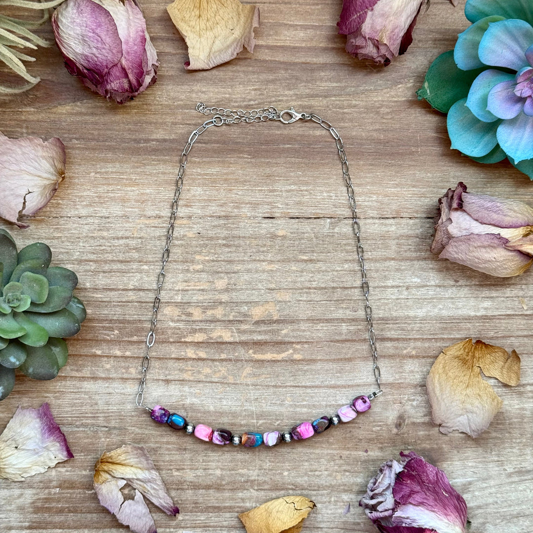 Pink Dyed Turquoise Necklace -16 inch