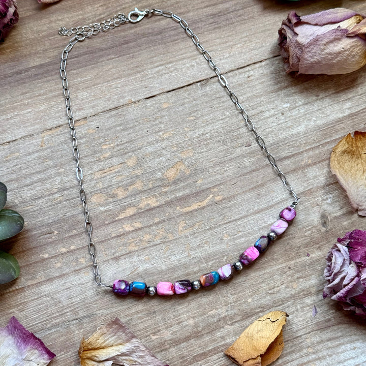Pink Dyed Turquoise Necklace -16 inch