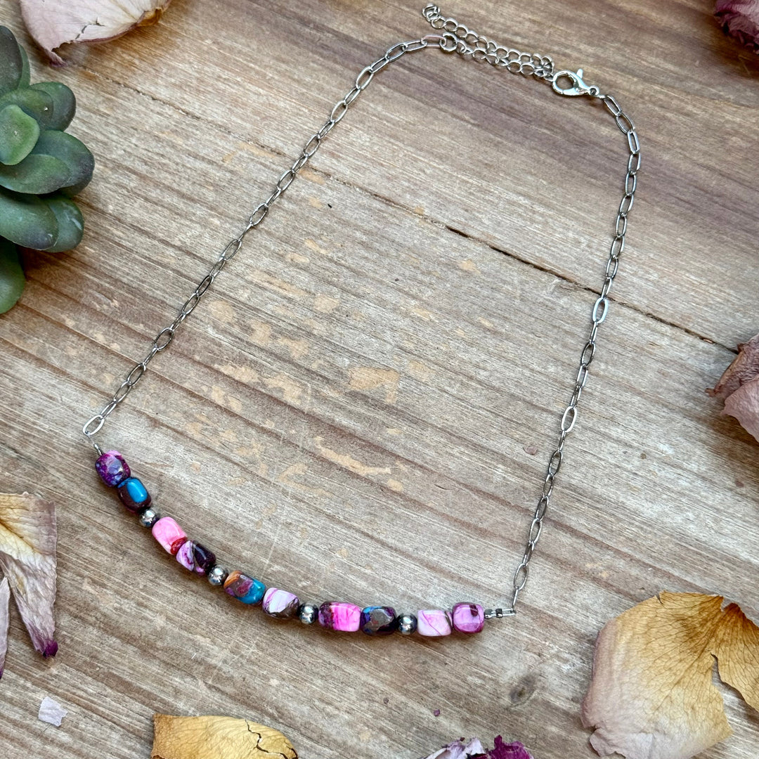 Pink Dyed Turquoise Necklace -16 inch