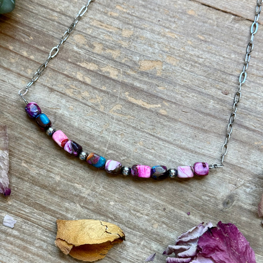 Pink Dyed Turquoise Necklace -16 inch