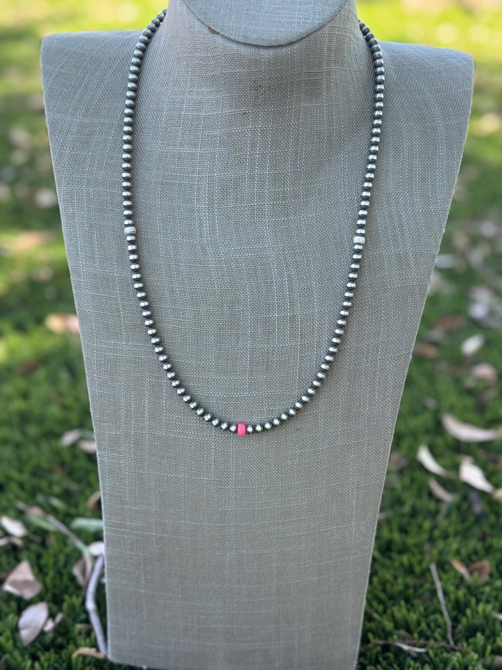 Handcrafted Fire Opal Collection & Sterling Silver Pearl Beaded 5mm Necklace 24"