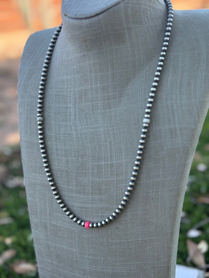 Handcrafted Fire Opal Collection & Sterling Silver Pearl Beaded 5mm Necklace 24"