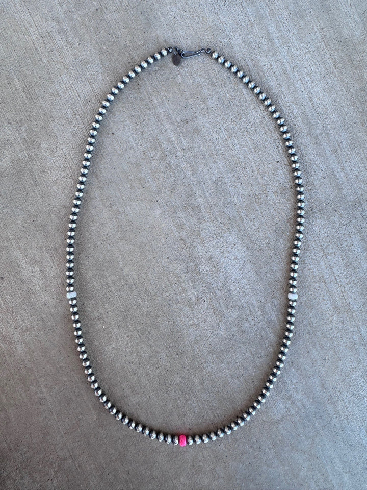 Handcrafted Fire Opal Collection & Sterling Silver Pearl Beaded 5mm Necklace 24"