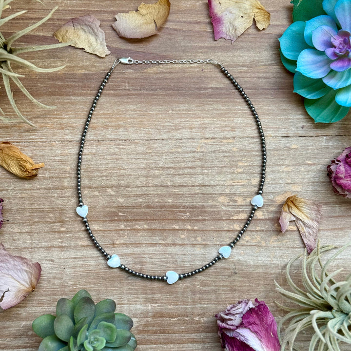 Sterling Silver Pearls & Heart Freshwater Pearls Choker Necklace – 15.5”