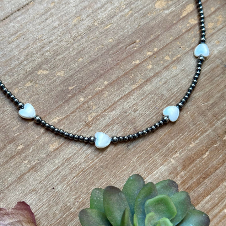 Sterling Silver Pearls & Heart Freshwater Pearls Choker Necklace – 15.5”