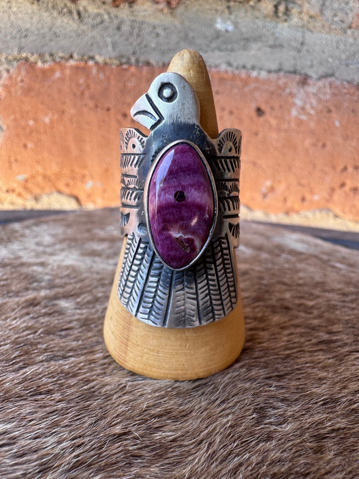 Handcrafted Sterling Silver & Purple Spiny Thunderbird Ring size 7 by Russell Sam Nizhoni Traders LLC