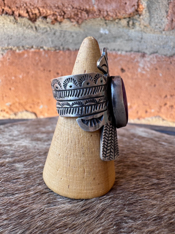 Handcrafted Sterling Silver & Purple Spiny Thunderbird Ring size 7 by Russell Sam Nizhoni Traders LLC