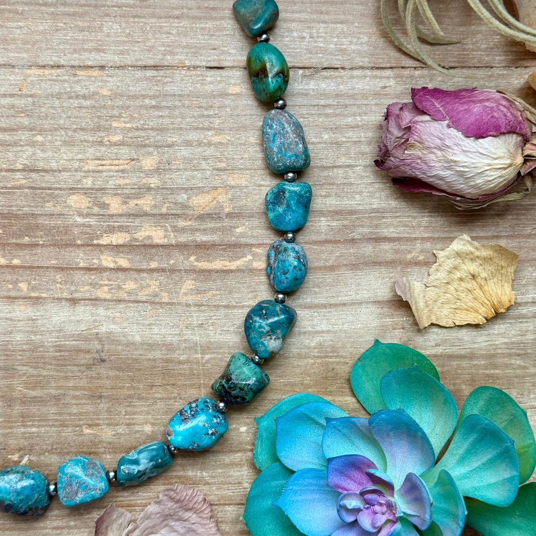 Sterling Silver w/ Blue Turquoise Nugget Necklace – 24”