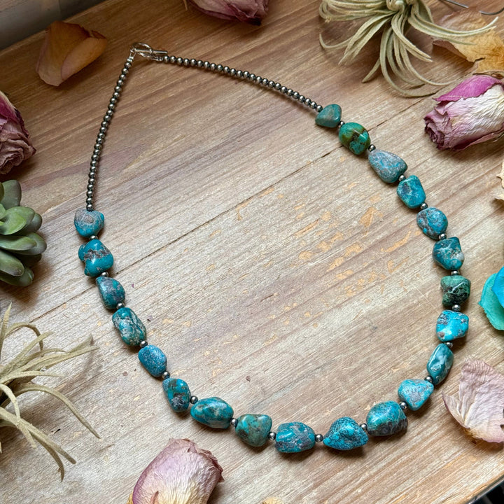 Sterling Silver w/ Blue Turquoise Nugget Necklace – 24”